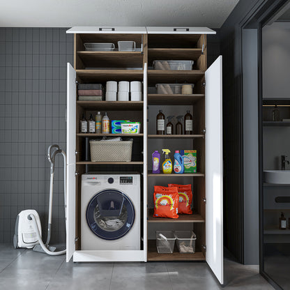 Roomart Waschmaschinenschrank „DORA 130 cm Breit“ für Waschmaschine & Trockner mit Regalböden, in 5 Farben • Weiß • Weiß Eiche • Anthrazit Eiche • Eiche • Schwarz Eiche (Kopie)