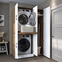 Roomart washing machine cabinet " DORA SET" for dryer & washing machine, 115 cm wide, in 4 colors, with doors & pull-out shelf - white - white oak - anthracite oak - oak - washing machine cabinet, washing machine shelf, washing tower, cabinet, white, washing machine