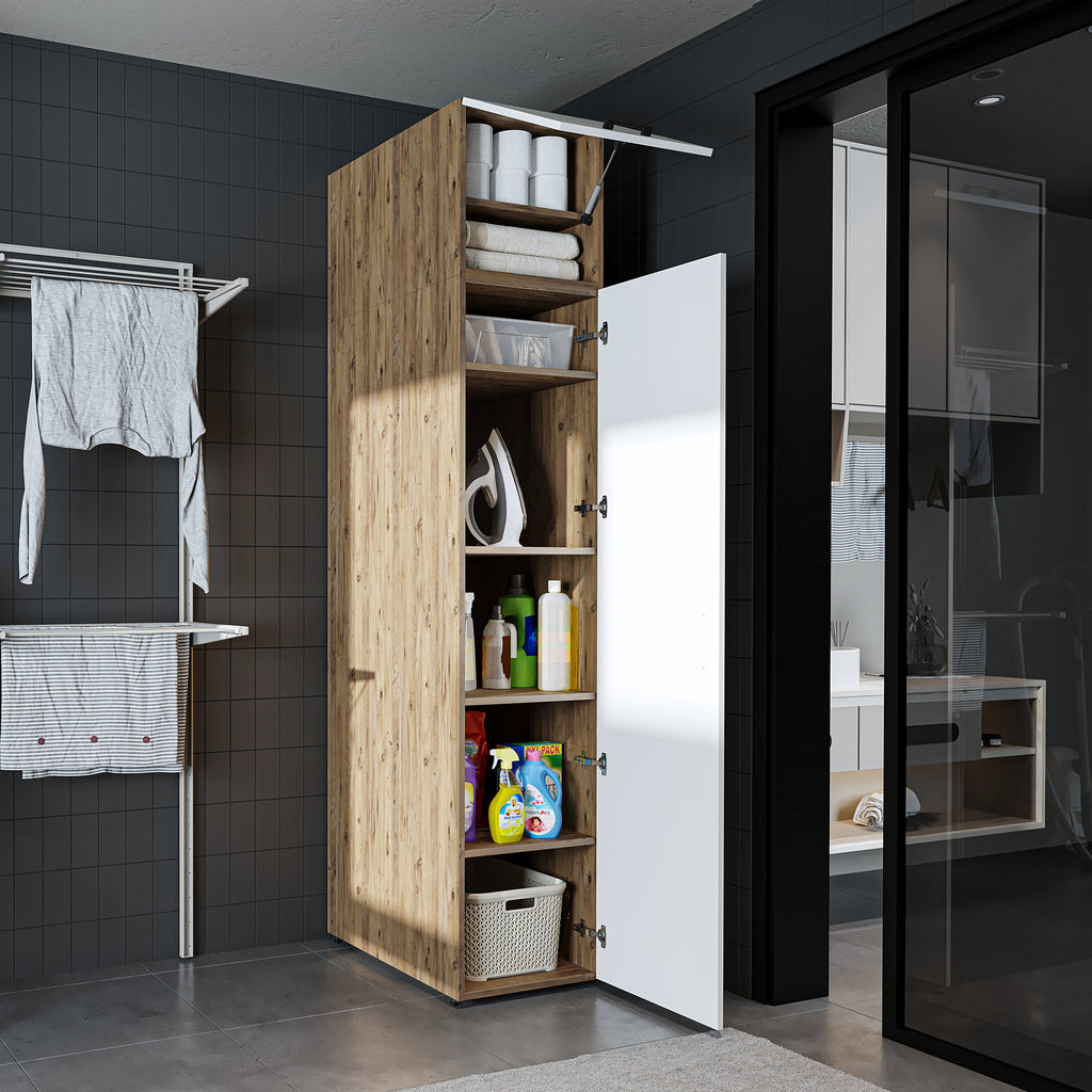 Roomart - DORA Armario alto 45cm ancho - Blanco - Roble blanco - Roble - Roble antracita - armario lavadora, estante lavadora, torre lavadora, armario, blanco, lavadoras, armario bajo, lavadora, secadora, armario hogar, armarios, armario baño, alto