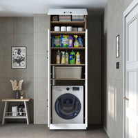 Roomart Waschmaschinenschrank „DORA“ für Waschmaschine & Trockner mit Regalböden, in 5 Farben • Weiß • Weiß Eiche • Anthrazit Eiche • Eiche • Schwarz-Eiche