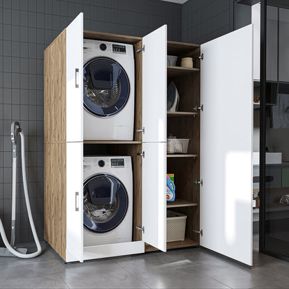 Roomart Waschmaschinenschrank „DORA 130 cm Breit“ für Waschmaschine & Trockner mit Regalböden, in 5 Farben • Weiß • Weiß Eiche • Anthrazit Eiche • Eiche • Schwarz Eiche (Kopie)