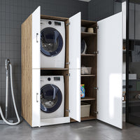 Roomart Waschmaschinenschrank „DORA 130 cm Breit“ für Waschmaschine & Trockner mit Regalböden, in 5 Farben • Weiß • Weiß Eiche • Anthrazit Eiche • Eiche • Schwarz Eiche (Kopie)