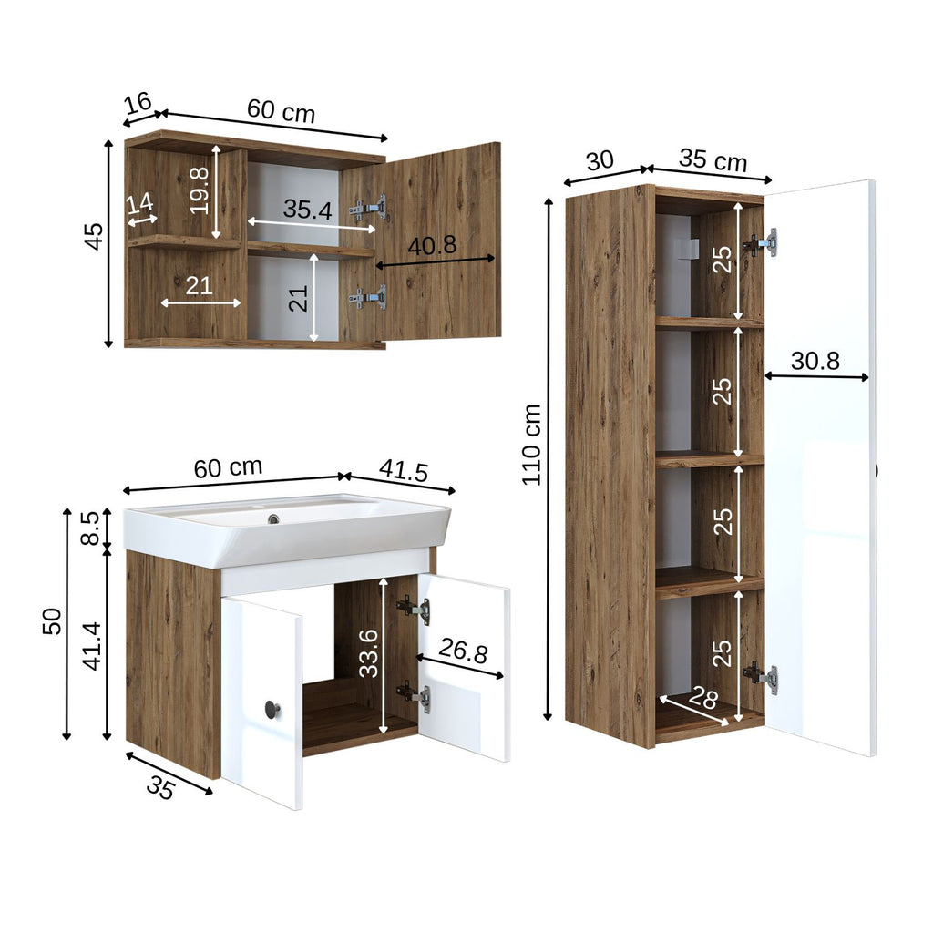 Bathroom furniture set - ADA - Vanity unit with washbasin - Mirror cabinet - Side cabinet - Bathroom furniture - bathroom cabinet, washbasin, bathroom furniture, bathroom cabinet, bathroom, with, vanity unit, bathroom furniture, set, washbasin, furniture, bathroom, bathroom