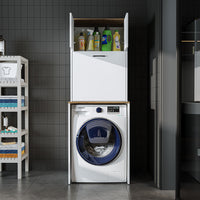 Roomart, Waschmaschinenschrank LUNA, Waschmaschinenüberbau mit Wäschekorb, BHT: 65 X 181 X 65 cm, in Weiß, Eiche, Anthrazit Eiche, Eiche - waschmaschinenschrank, waschmaschinenregal, waschturm, schrank, weiß, waschmaschinen, unterschrank, waschmaschine, t