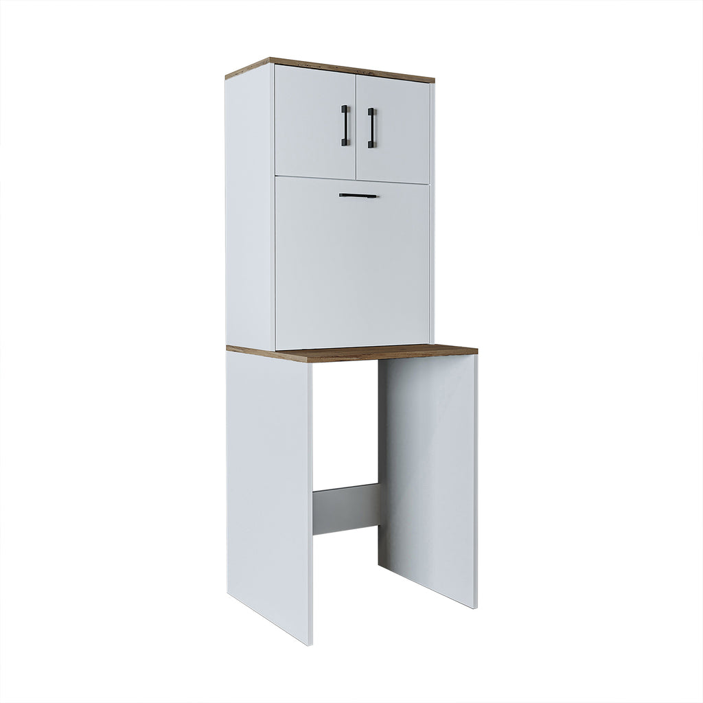 Roomart, Waschmaschinenschrank LUNA, Waschmaschinenüberbau mit Wäschekorb, BHT: 65 X 181 X 65 cm, in Weiß, Eiche, Anthrazit Eiche, Eiche - waschmaschinenschrank, waschmaschinenregal, waschturm, schrank, weiß, waschmaschinen, unterschrank, waschmaschine, t