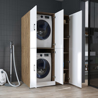 Roomart Waschmaschinenschrank „DORA 115 cm Breit“ für Waschmaschine & Trockner mit Regalböden, in 5 Farben • Weiß • Weiß Eiche • Anthrazit Eiche • Eiche • Schwarz Eiche