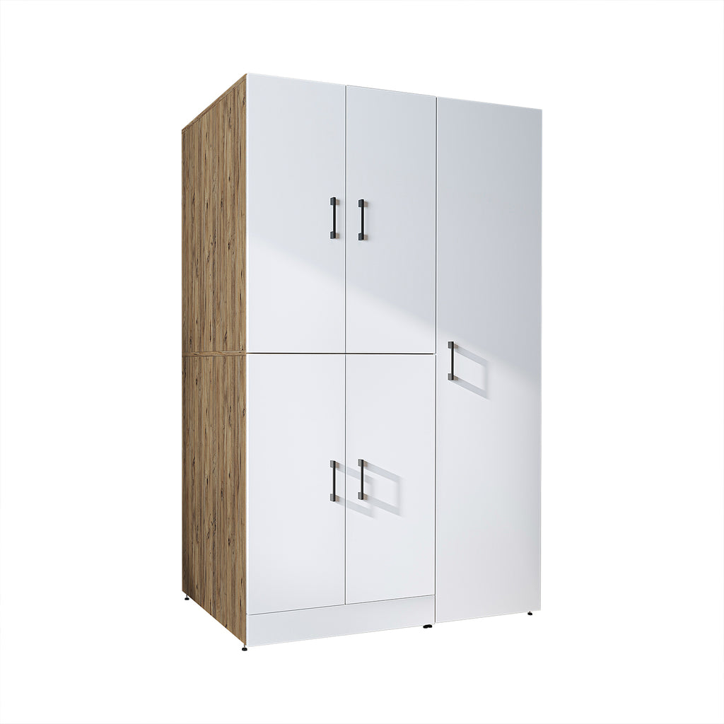 Roomart Waschmaschinenschrank „DORA 115 cm Breit“ für Waschmaschine & Trockner mit Regalböden, in 5 Farben • Weiß • Weiß Eiche • Anthrazit Eiche • Eiche • Schwarz Eiche