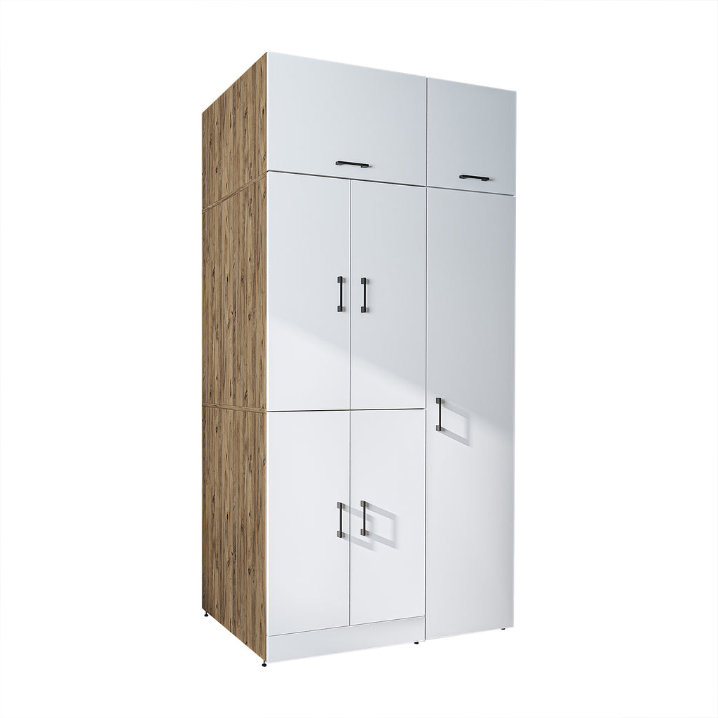 Roomart Waschmaschinenschrank „DORA 115 cm Breit“ für Waschmaschine & Trockner mit Regalböden, in 5 Farben • Weiß • Weiß Eiche • Anthrazit Eiche • Eiche • Schwarz Eiche