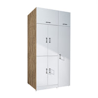 Roomart Waschmaschinenschrank „DORA 115 cm Breit“ für Waschmaschine & Trockner mit Regalböden, in 5 Farben • Weiß • Weiß Eiche • Anthrazit Eiche • Eiche • Schwarz Eiche