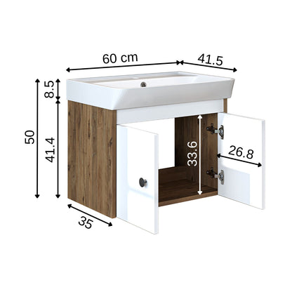 Roomart Badmöbel-Set ADA, 60 cm, mit Keramik-Waschbecken, in 6 Farben