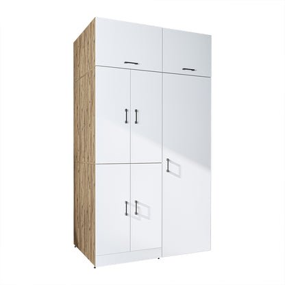 Roomart Waschmaschinenschrank „DORA 130 cm Breit“ für Waschmaschine & Trockner mit Regalböden, in 5 Farben • Weiß • Weiß Eiche • Anthrazit Eiche • Eiche • Schwarz Eiche (Kopie)