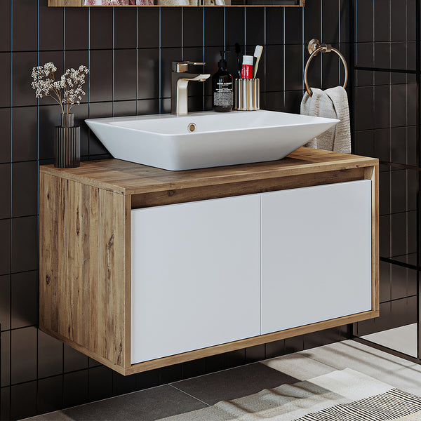 Roomart ATLANTIC Waschtisch mit Unterschrank, 85 cm, mit Aufsatzbecken, in 5 Farben
