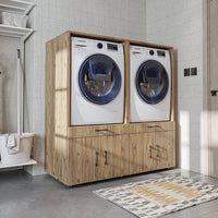 Roomart Waschmaschinenschrank - SERIE 3 –  134 cm breit, Doppelschrank Überbauschrank, mit Ausziehbrett, Waschturm für Waschmaschine & Trockner, in 3 Farben