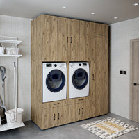 Roomart Überbauschrak für Waschküche & Hauswirtschaftsraum, (SERIE 3), 194 cm breit, in 3 Farben, Mit Schubladen und Ausziehbrett