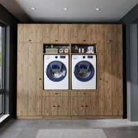 Roomart mueble de pared para lavadero - 254 cm de ancho - con estante extraíble - en - blanco - roble - roble negro - mueble de baño, lavabo, mueble de baño, mueble de baño, baño, con, mueble de baño, mueble de baño, conjunto, lavabo, mueble, ba