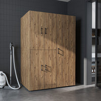 Roomart Waschmaschinenschrank „DORA 130 cm Breit“ für Waschmaschine & Trockner mit Regalböden, in 5 Farben • Weiß • Weiß Eiche • Anthrazit Eiche • Eiche • Schwarz Eiche (Kopie)