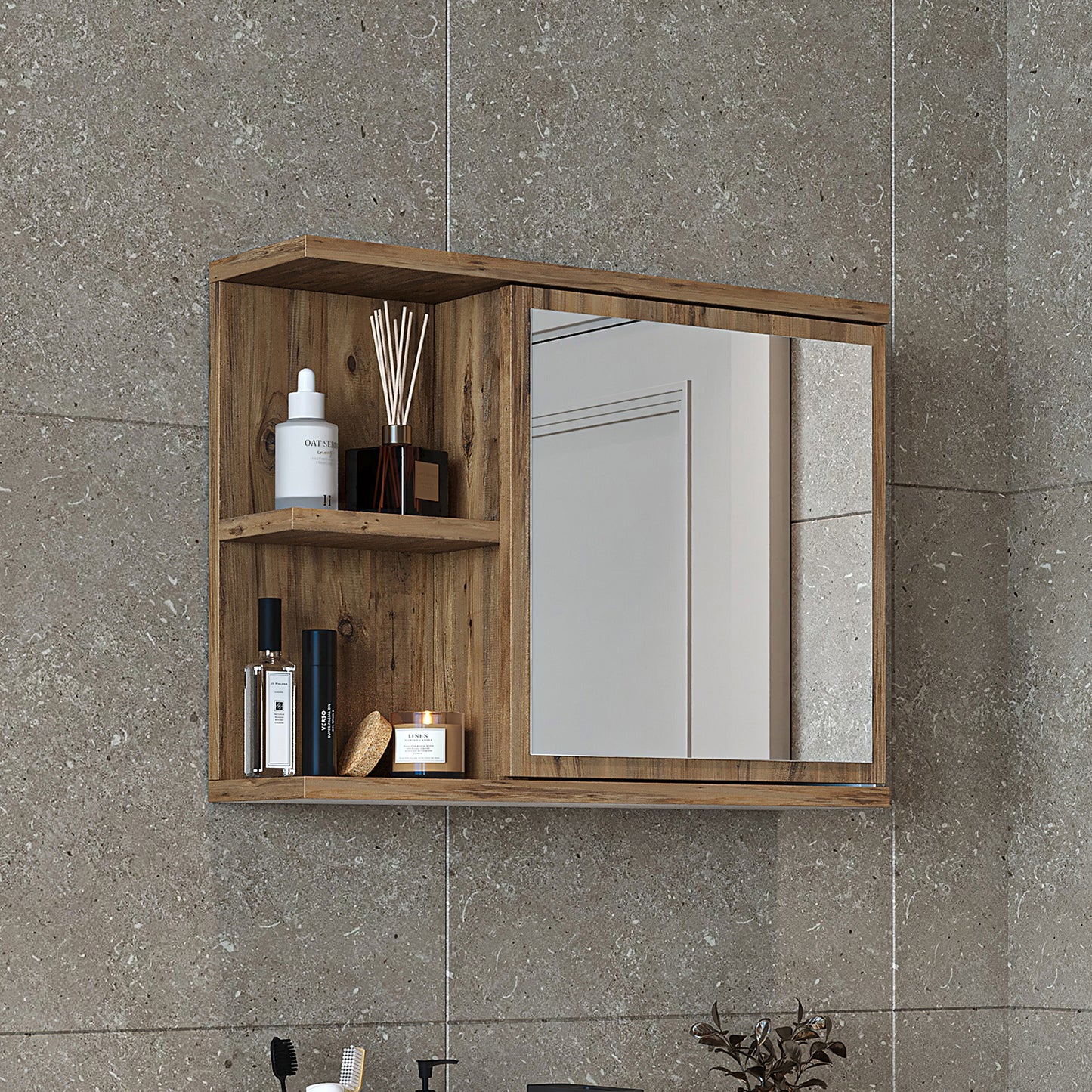Roomart Badezimmerspiegelschrank "ADA“ – moderner, kompakter 60 cm Badschrank mit Spiegel – in Weiß, Eiche, Anthrazit oder Schwarz
