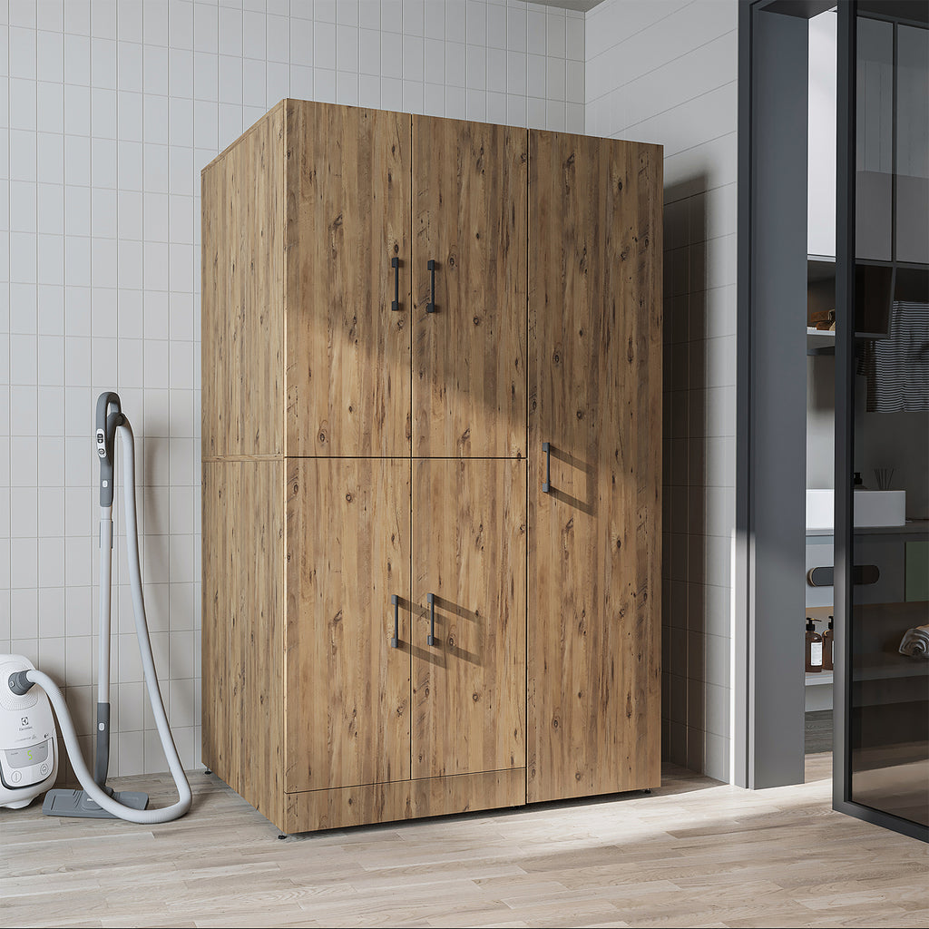 Roomart Waschmaschinenschrank „DORA 115 cm Breit“ für Waschmaschine & Trockner mit Regalböden, in 5 Farben • Weiß • Weiß Eiche • Anthrazit Eiche • Eiche • Schwarz Eiche