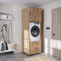 Roomart A3+B1 Waschmaschinenschrank 205 cm – Überbau, Ausziehbrett, Schublade | 3 Farben