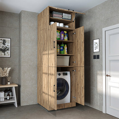 Roomart Waschmaschinenschrank „DORA“ für Waschmaschine & Trockner mit Regalböden, in 5 Farben • Weiß • Weiß Eiche • Anthrazit Eiche • Eiche • Schwarz-Eiche