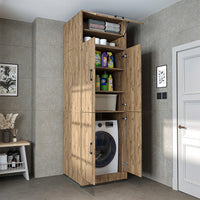 Roomart Waschmaschinenschrank „DORA“ für Waschmaschine & Trockner mit Regalböden, in 5 Farben • Weiß • Weiß Eiche • Anthrazit Eiche • Eiche • Schwarz-Eiche