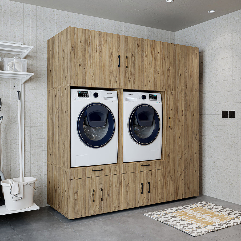 Roomart Überbauschrak für Waschküche & Hauswirtschaftsraum, (SERIE 3), 194 cm breit, in 3 Farben, Mit Schubladen und Ausziehbrett