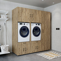 Roomart Überbauschrak für Waschküche & Hauswirtschaftsraum, (SERIE 3), 194 cm breit, in 3 Farben, Mit Schubladen und Ausziehbrett