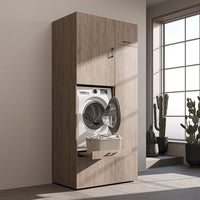 Roomart Waschmaschinenschrank mit Ausziehbrett, 112 cm breit - SERIE 2  – Waschmaschinenüberbau für Waschmaschine & Trockner, Waschturm-Schrank mit Stauraum für Bad & Waschküche