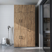 Roomart Waschmaschinenschrank „DORA 115 cm Breit“ für Waschmaschine & Trockner mit Regalböden, in 5 Farben • Weiß • Weiß Eiche • Anthrazit Eiche • Eiche • Schwarz Eiche