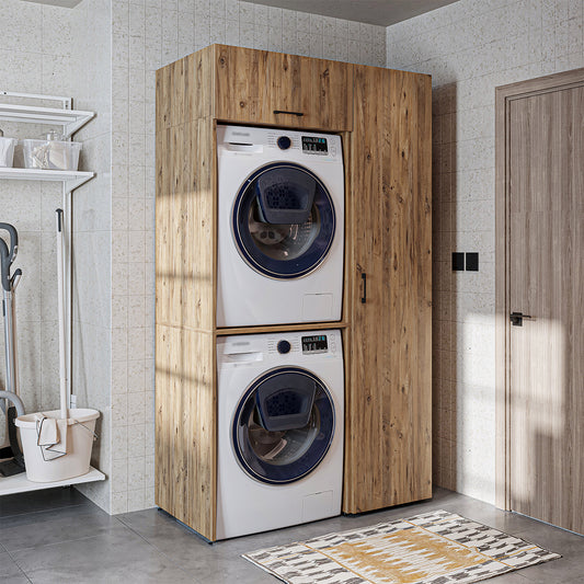 Roomart DUO-I Waschmaschinenschrank 112 cm – für Waschmaschine & Trockner + Hochschrank | in 2 Farben