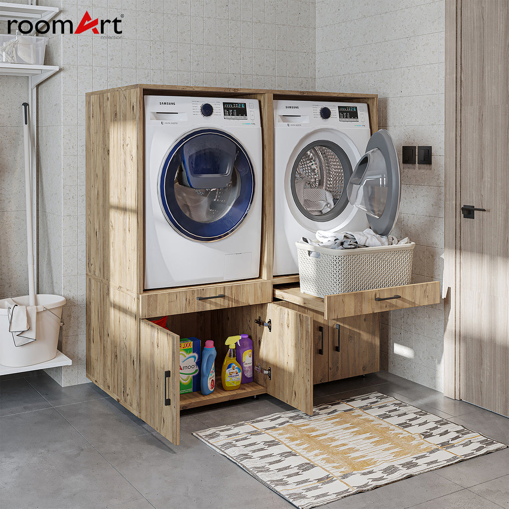 Roomart Waschmachinen Doppelschrrank Überbauschrank, 134 cm Breit, mit Ausziehbrett, in 3 Farben (Kopie)