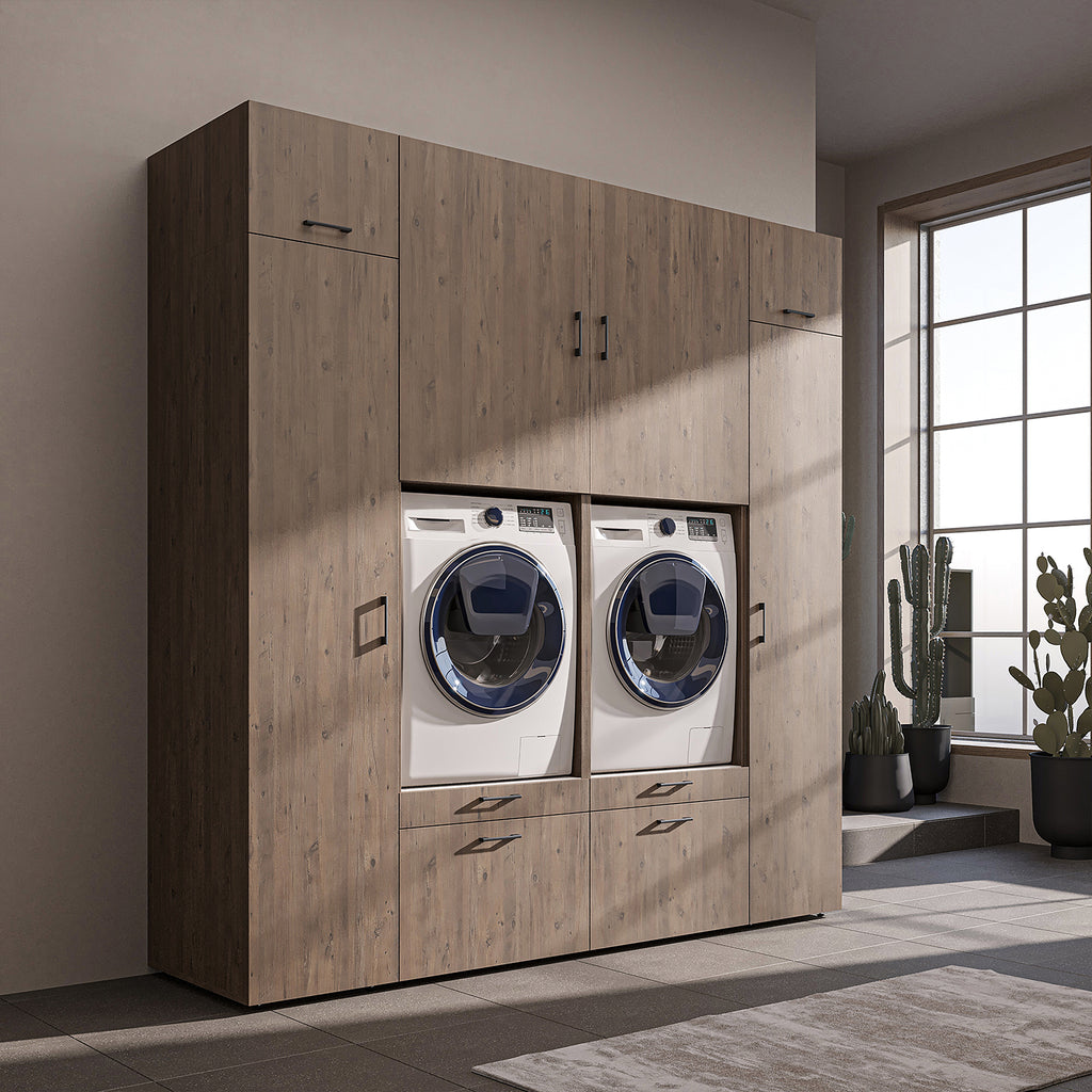 Roomart Waschmaschinenschrank SERIE 2 – Doppelschrank mit Seitenschränken, 3 Farben