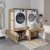 Roomart Waschmaschinenschrank - SERIE 3 –  134 cm breit, Doppelschrank Überbauschrank, mit Ausziehbrett, Waschturm für Waschmaschine & Trockner, in 3 Farben