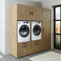 Roomart Waschmaschinenschrank Doppelschrank – SERIE 2 – 194 cm breit, Überbauschrank für Waschküche & Hauswirtschaftsraum – 205 cm hoch – mit Ausziehbrett & Schubladen – in 3 Farben