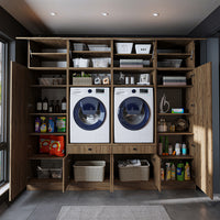 Roomart mueble de pared para lavadero - 254 cm de ancho - con estante extraíble - en - blanco - roble - roble negro - mueble de baño, lavabo, mueble de baño, mueble de baño, baño, con, mueble de baño, mueble de baño, conjunto, lavabo, mueble, ba