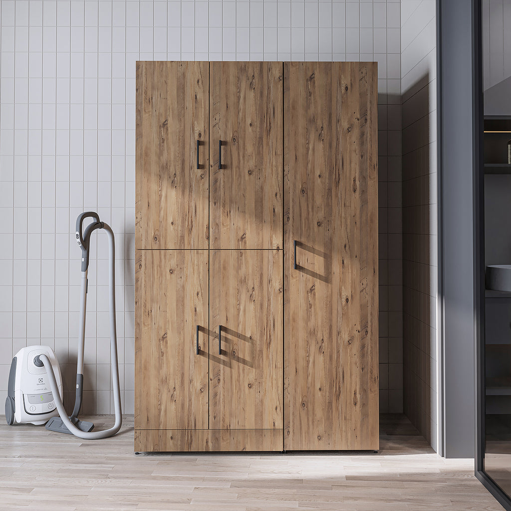 Roomart Waschmaschinenschrank „DORA 115 cm Breit“ für Waschmaschine & Trockner mit Regalböden, in 5 Farben • Weiß • Weiß Eiche • Anthrazit Eiche • Eiche • Schwarz Eiche