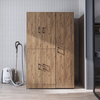 Roomart Waschmaschinenschrank „DORA 115 cm Breit“ für Waschmaschine & Trockner mit Regalböden, in 5 Farben • Weiß • Weiß Eiche • Anthrazit Eiche • Eiche • Schwarz Eiche