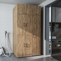 Roomart Waschmaschinenschrank „DORA 115 cm Breit“ für Waschmaschine & Trockner mit Regalböden, in 5 Farben • Weiß • Weiß Eiche • Anthrazit Eiche • Eiche • Schwarz Eiche