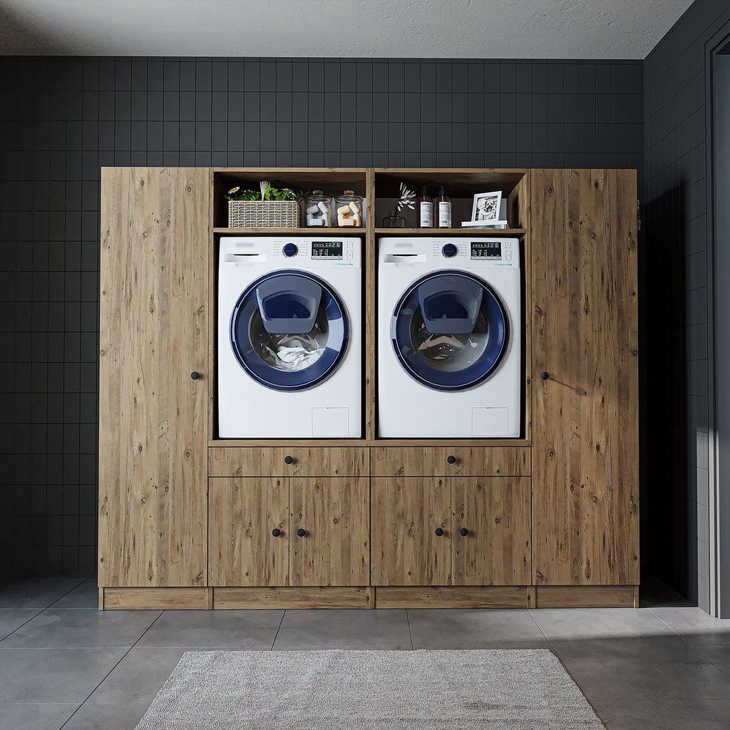 View details for Roomart Waschmaschinenumbauschrank & Schrankwand für Waschküche und Hauswirtschaftsraum – 224 cm breit – mit praktischem Ausziehbrett – erhältlich in Weiß, Eiche oder Schwarz-Eiche Roomart Waschmaschinenumbauschrank & Schrankwand für Wasc