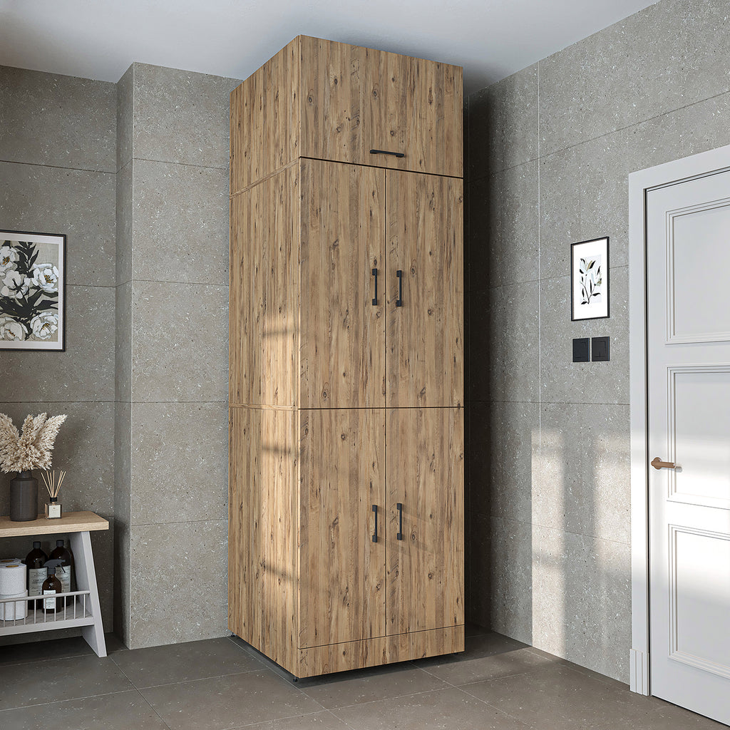 Roomart Waschmaschinenschrank „DORA“ für Waschmaschine & Trockner mit Regalböden, in 5 Farben • Weiß • Weiß Eiche • Anthrazit Eiche • Eiche • Schwarz-Eiche