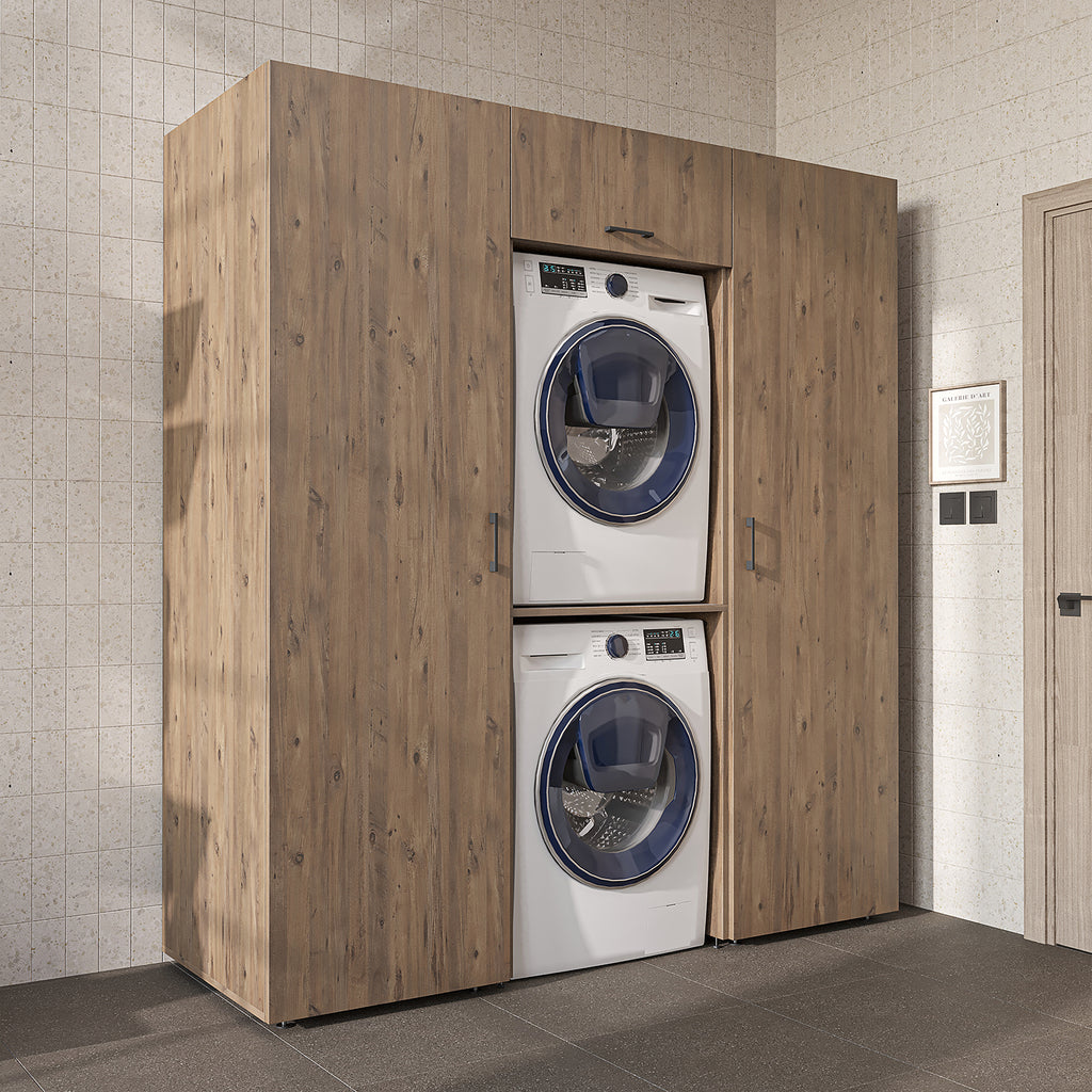 Roomart DUO-I Schrankwand 187 cm – Waschmaschine & Trockner übereinander & Hochschrank | in 3 Farben