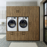 Roomart Waschmaschinenschrank Doppelschrank – SERIE 2 – 194 cm breit, Überbauschrank für Waschküche & Hauswirtschaftsraum – 205 cm hoch – mit Ausziehbrett & Schubladen – in 3 Farben