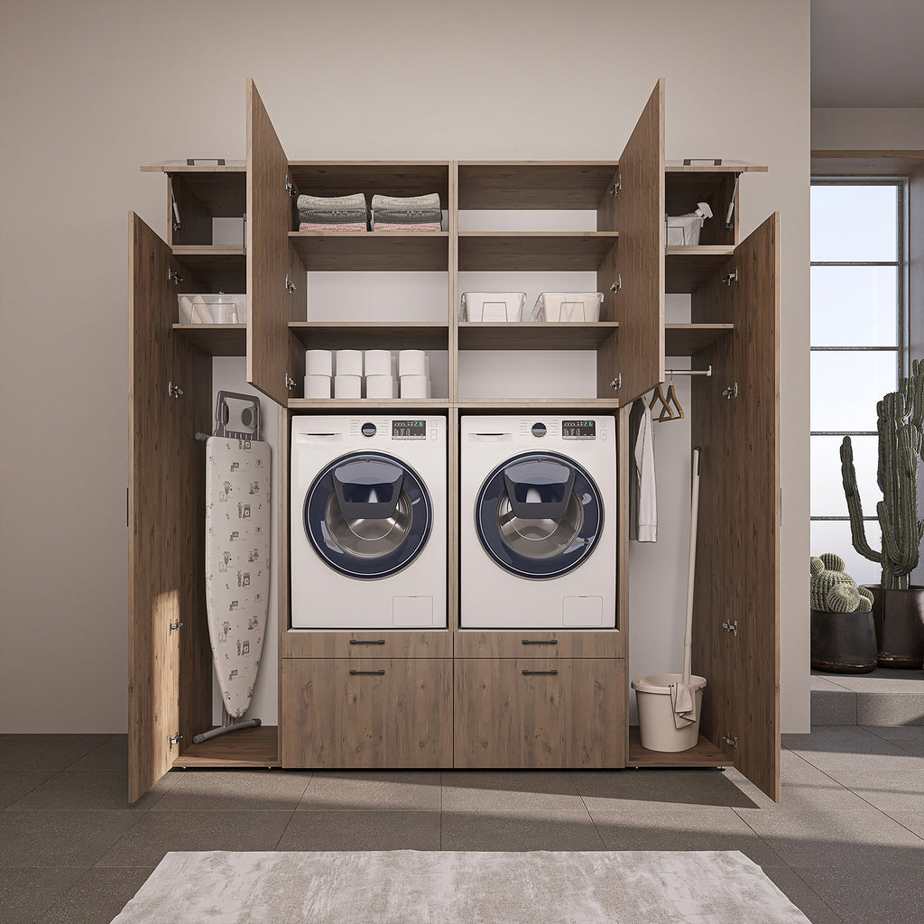 Roomart Waschmaschinenschrank SERIE 2 – Doppelschrank mit Seitenschränken, 3 Farben