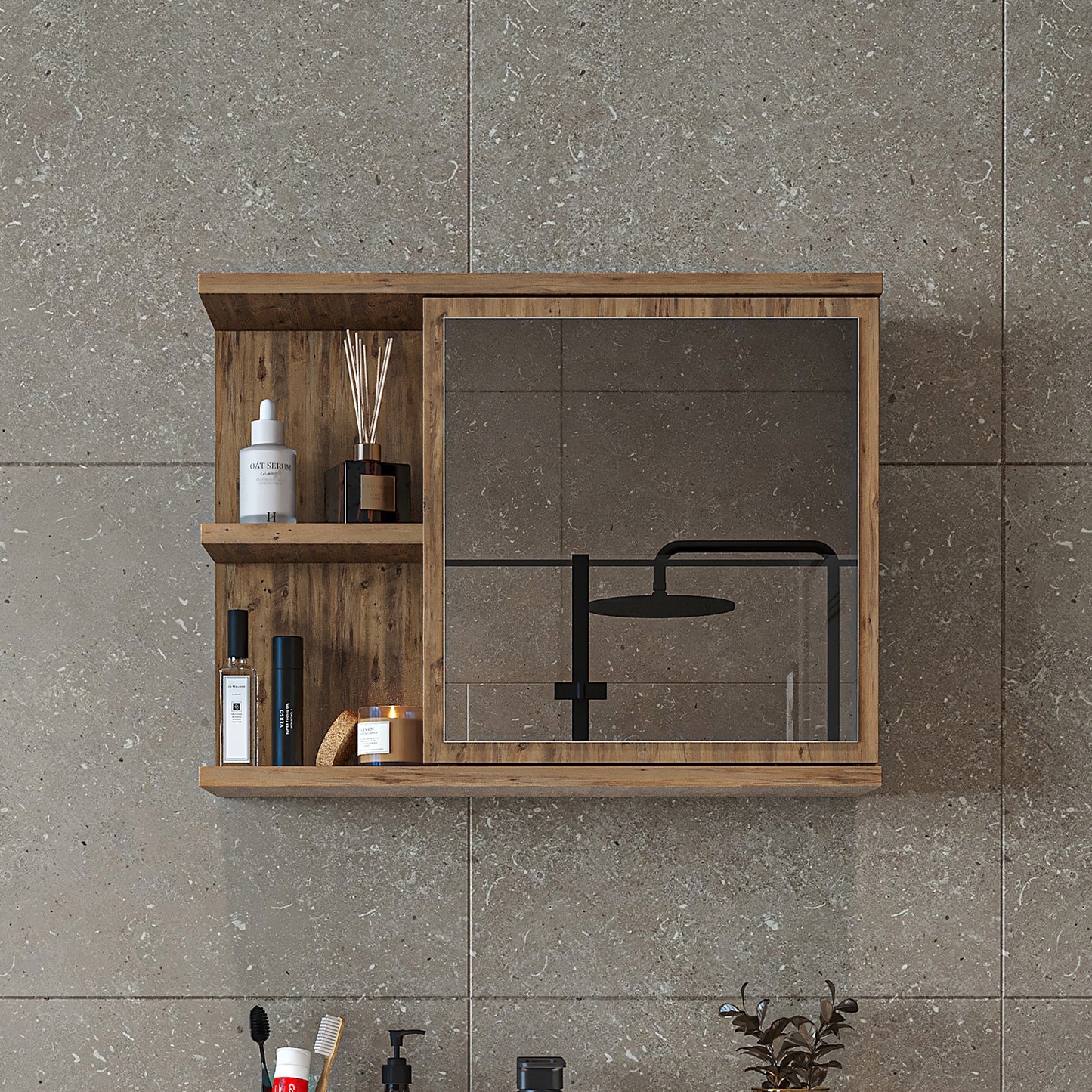 Roomart Badezimmerspiegelschrank "ADA“ – moderner, kompakter 60 cm Badschrank mit Spiegel – in Weiß, Eiche, Anthrazit oder Schwarz