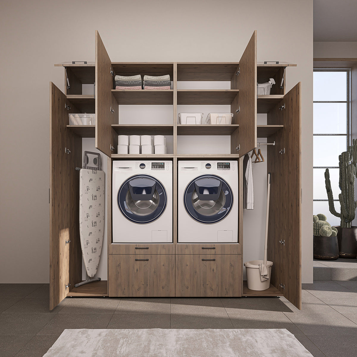 Roomart Schrankwand SERIE 2, 224 cm, für 2 Geräte mit 2 Hochschränken, in 3 Farben