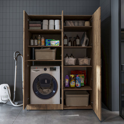 Roomart Waschmaschinenschrank „DORA 130 cm Breit“ für Waschmaschine & Trockner mit Regalböden, in 5 Farben • Weiß • Weiß Eiche • Anthrazit Eiche • Eiche • Schwarz Eiche (Kopie)