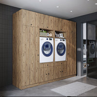 Roomart mueble de pared para lavadero - 254 cm de ancho - con estante extraíble - en - blanco - roble - roble negro - mueble de baño, lavabo, mueble de baño, mueble de baño, baño, con, mueble de baño, mueble de baño, conjunto, lavabo, mueble, ba