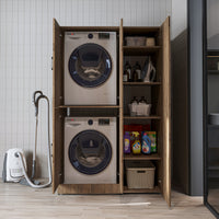 Roomart Waschmaschinenschrank „DORA 115 cm Breit“ für Waschmaschine & Trockner mit Regalböden, in 5 Farben • Weiß • Weiß Eiche • Anthrazit Eiche • Eiche • Schwarz Eiche