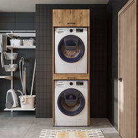 Roomart Waschmaschinenschrank für Trockner & Waschmaschine, in 3 Farben, mit Ausziehbrett • Weiß • Eiche • Schwarz Eiche - waschmaschinenuntergestelle, dämpfer waschmaschine, waschmaschinen aufsatz für trockner, unterschrank waschmaschine, kühlschrank erh