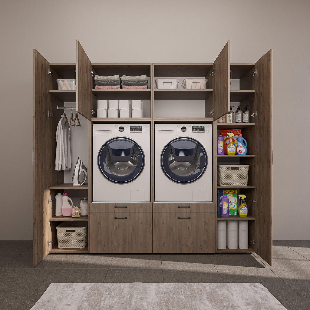 Roomart Waschmaschinenschrank 224 cm – 2 Geräte nebeneinander & Hochschrank | in 3 Farben